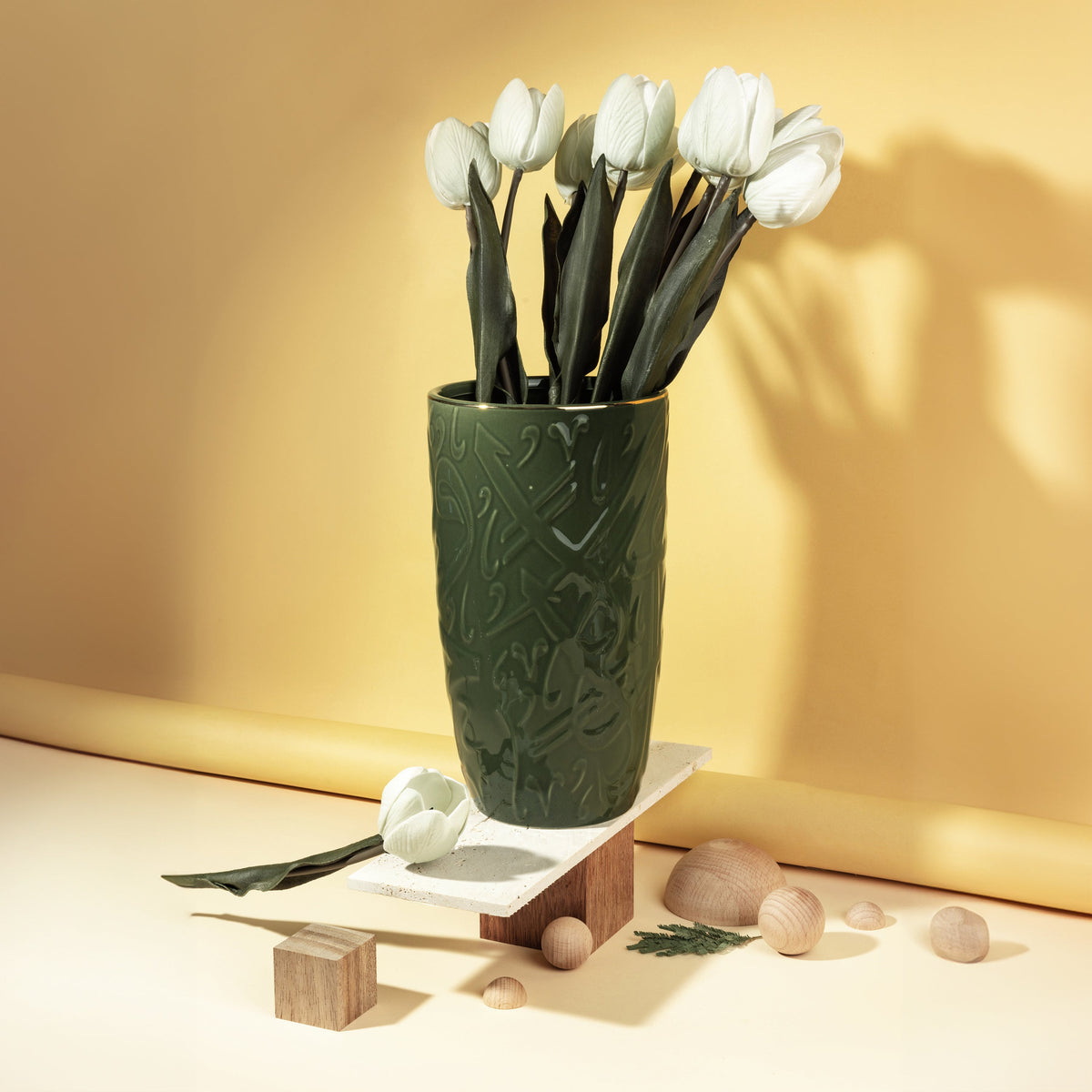 Luxury Diwan - Large Decorative Vase - Olive Green & Gold