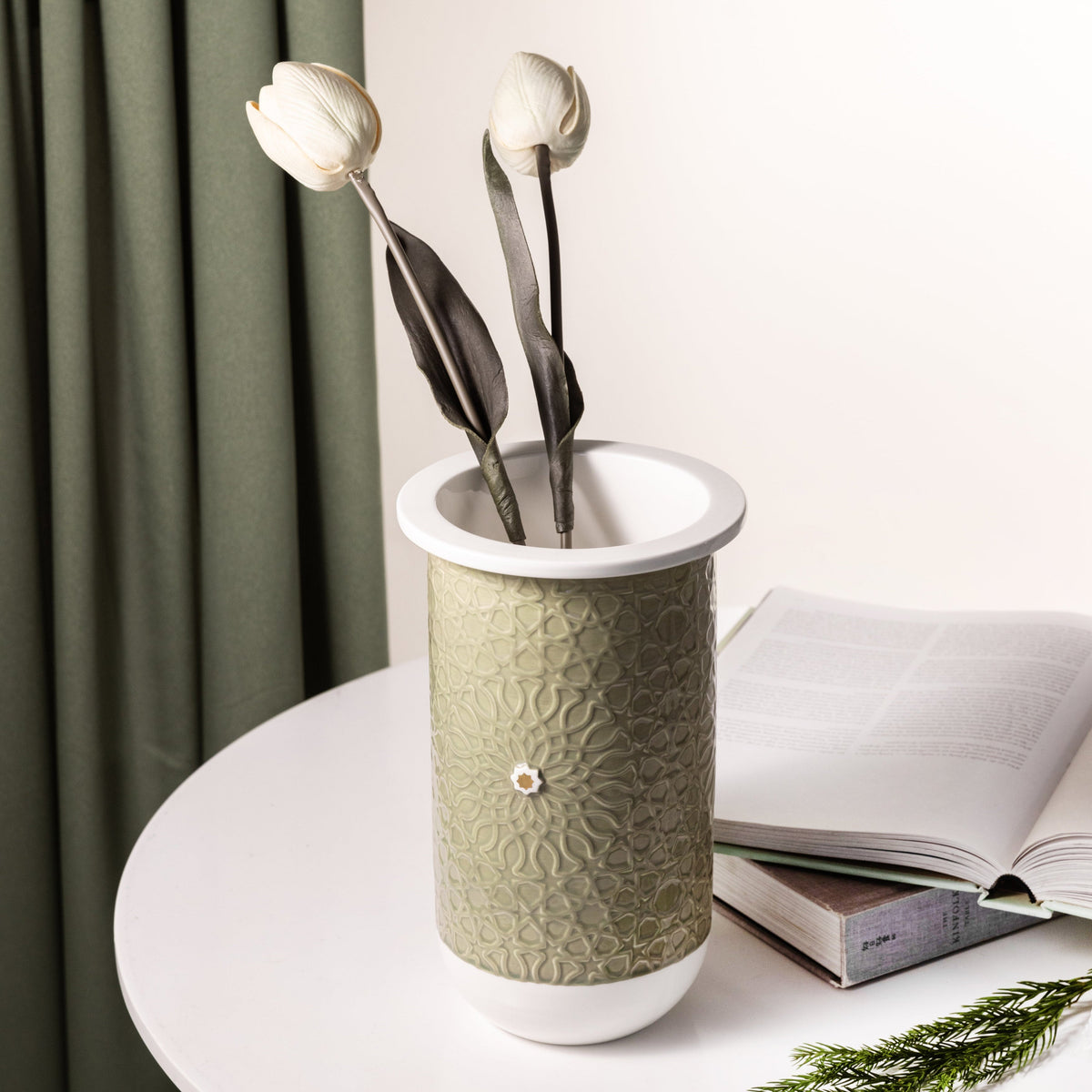 Asala - Large Decorative Vase - Olive Green & Gold