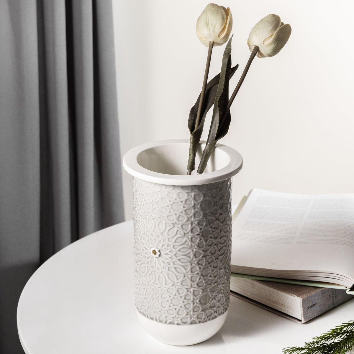 Asala - Large Decorative Vase - Grey & Gold