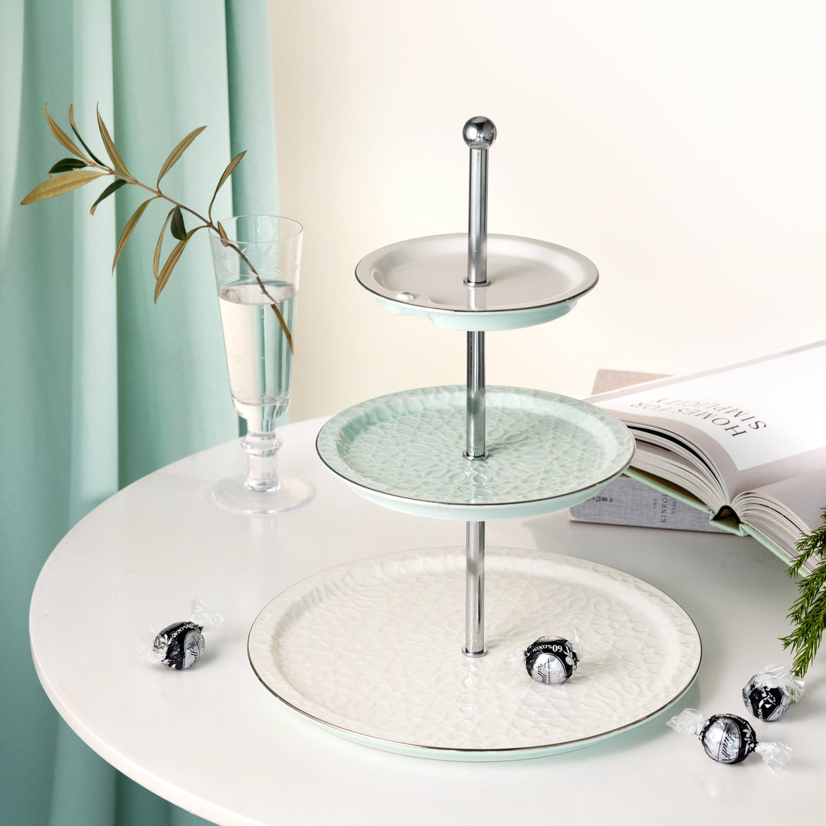 Asala - 3 Tier Plate - Teal & Silver