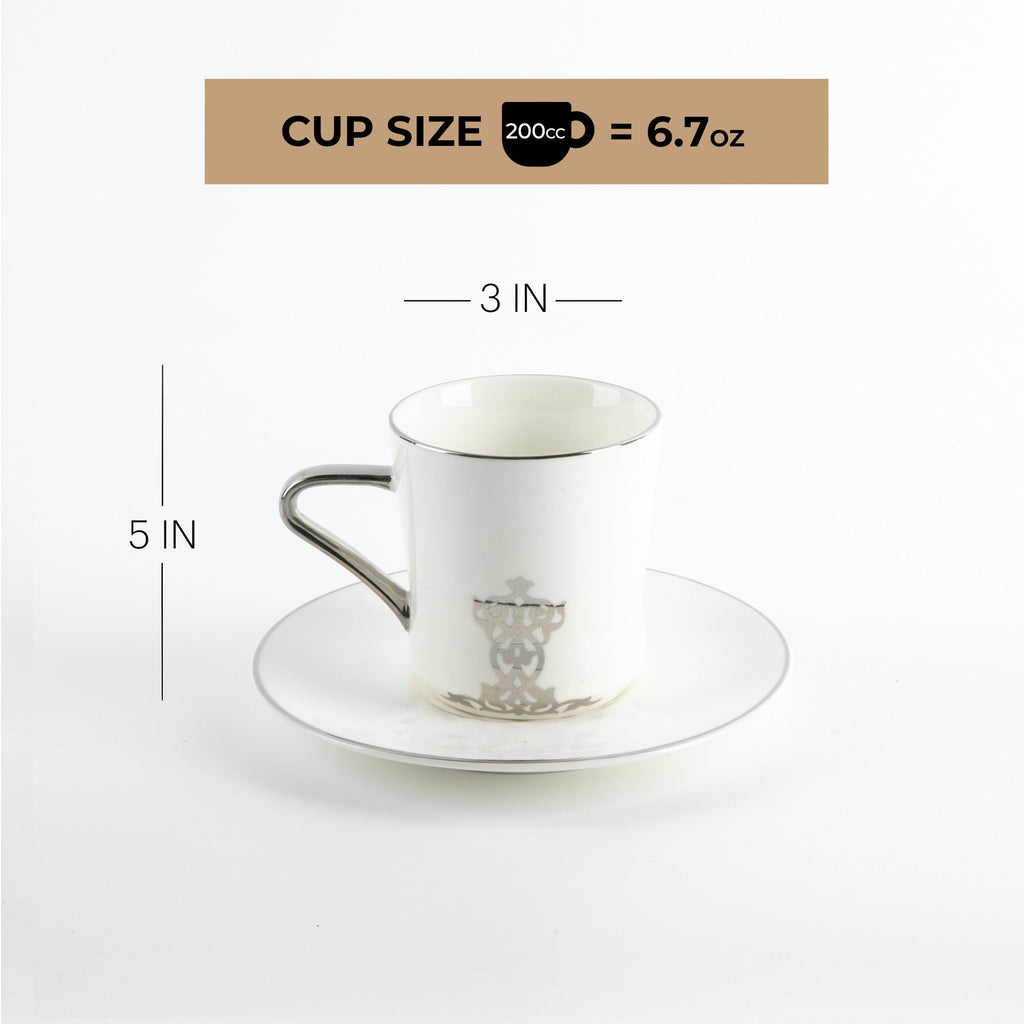 Naqsh - Cappuccino Set (12-Pc) -White & Silver