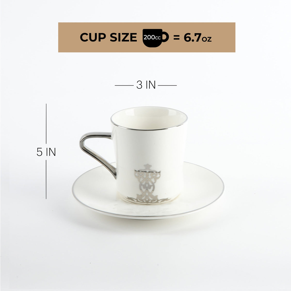 Naqsh - Cappuccino Set (12-Pc) -White & Silver