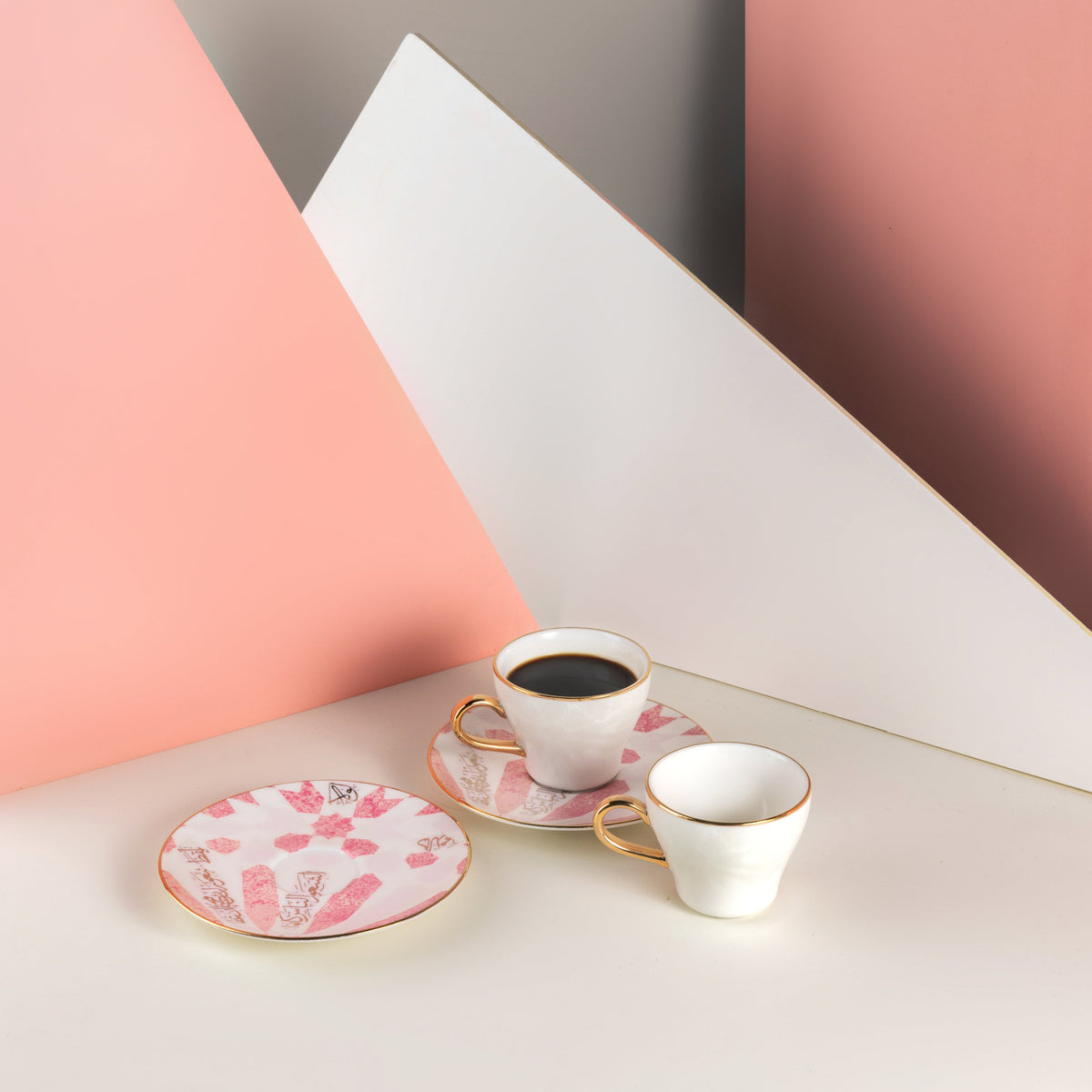Amal - Espresso /Turkish Coffee Cups, (12-Pc)- Pink & Gold