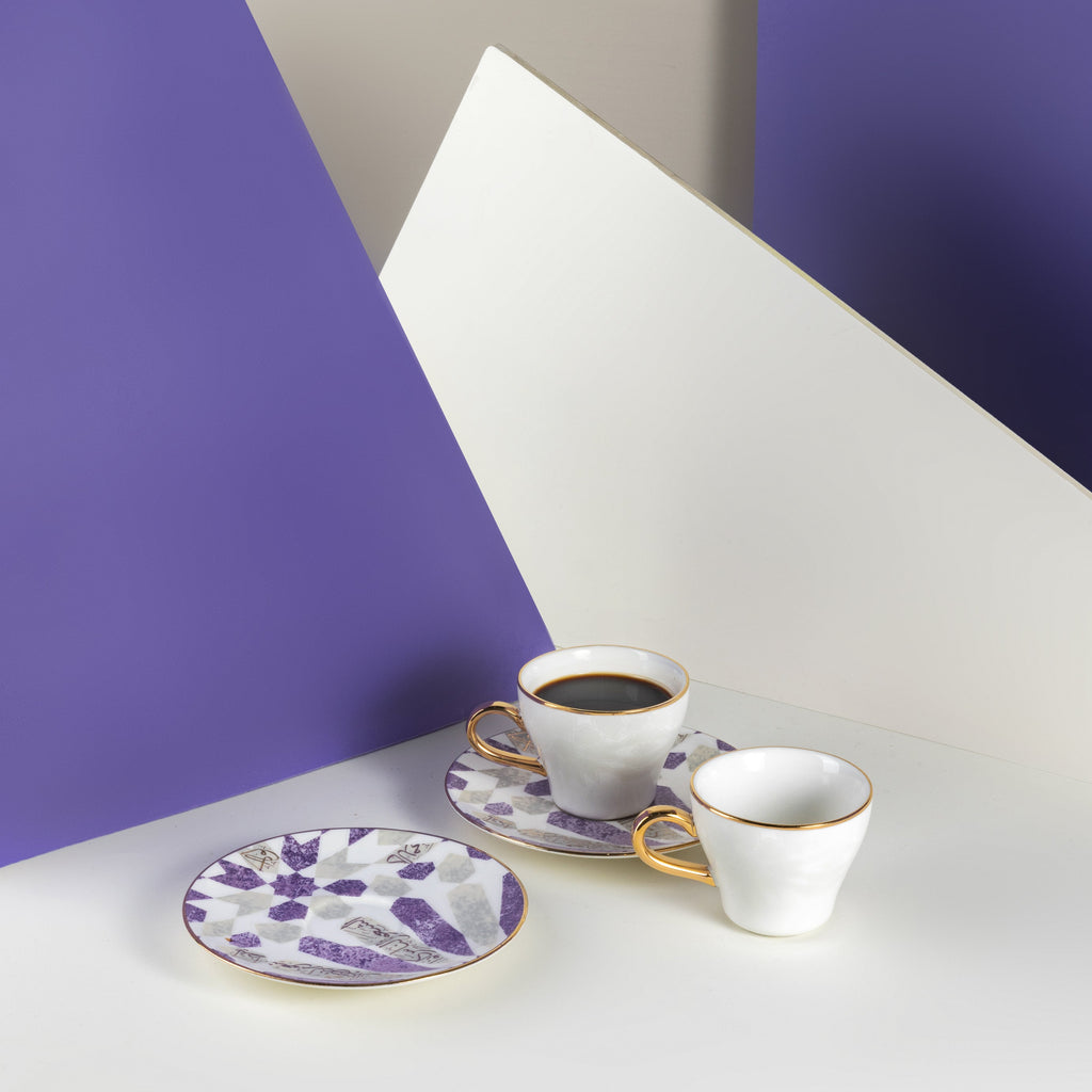Amal - Cappuccino Cups, (12-Pc)- Purple & Gold
