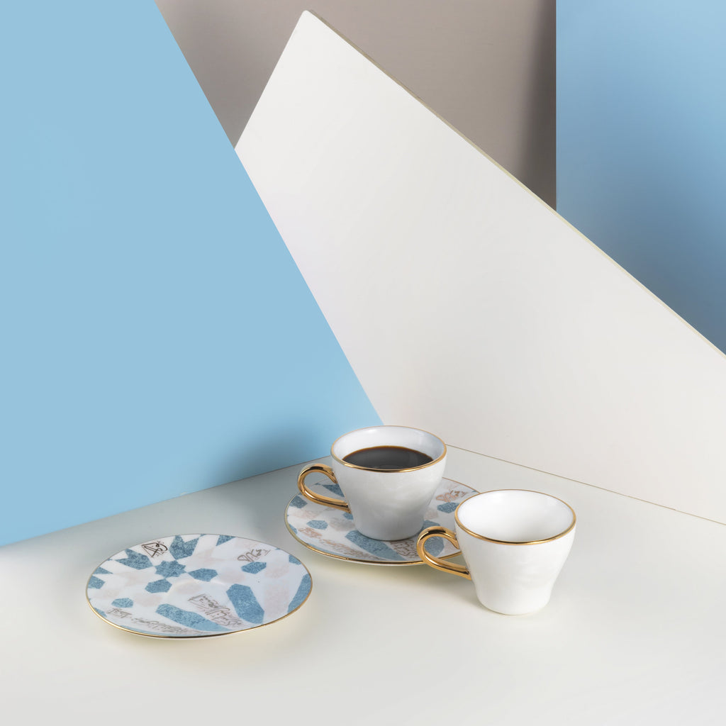 Amal - Espresso /Turkish Coffee Cups, (12-Pc)- Blue & Gold