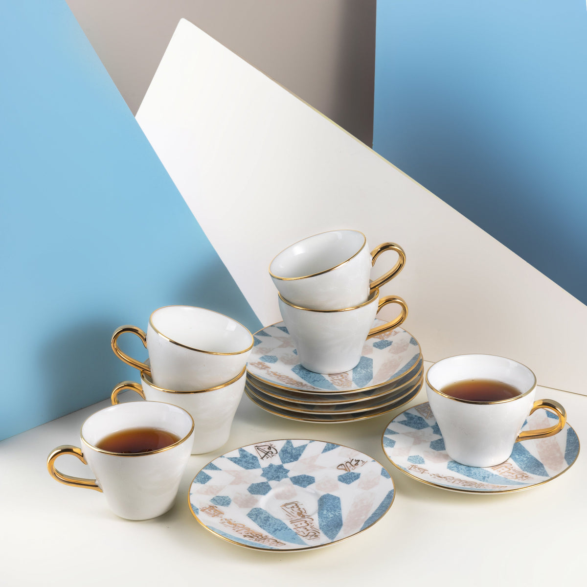 Amal - Cappuccino Cups, (12-Pc)- Blue & Gold