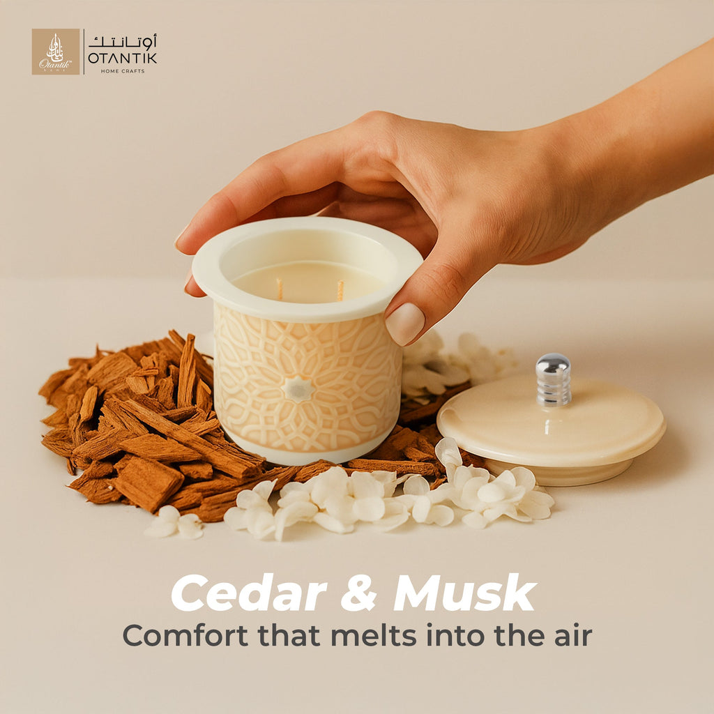 Asala - Medium Candle| Smoky Ember - Beige  & Silver