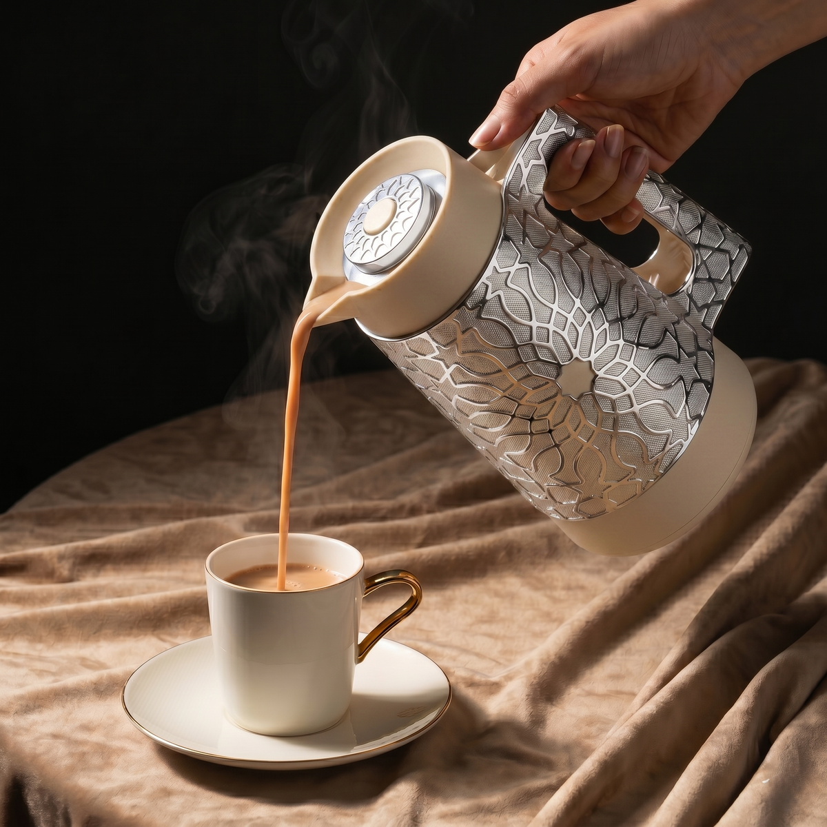 Asala - Vacuum Flask / Thermos - Beige & Silver