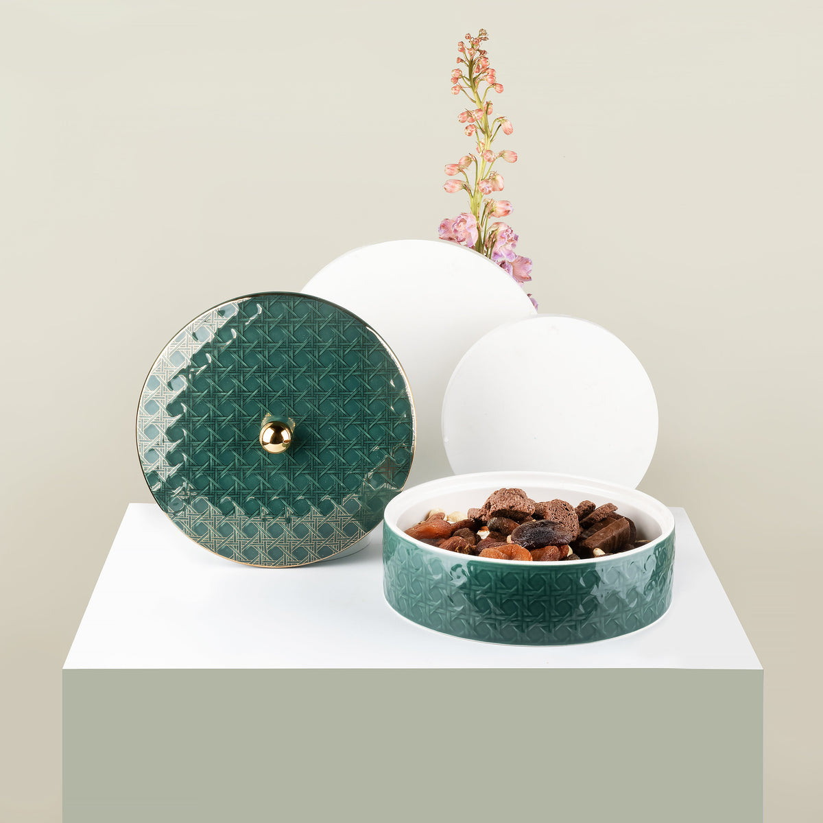 Rattan - Decorative Large Canister/Server - Green