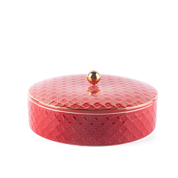 Rattan - Decorative Large Canister/Server - Red