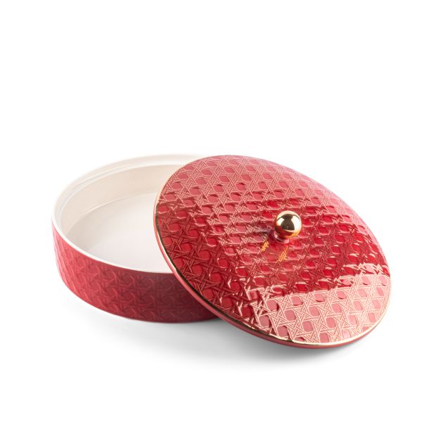 Rattan - Decorative Large Canister/Server - Red