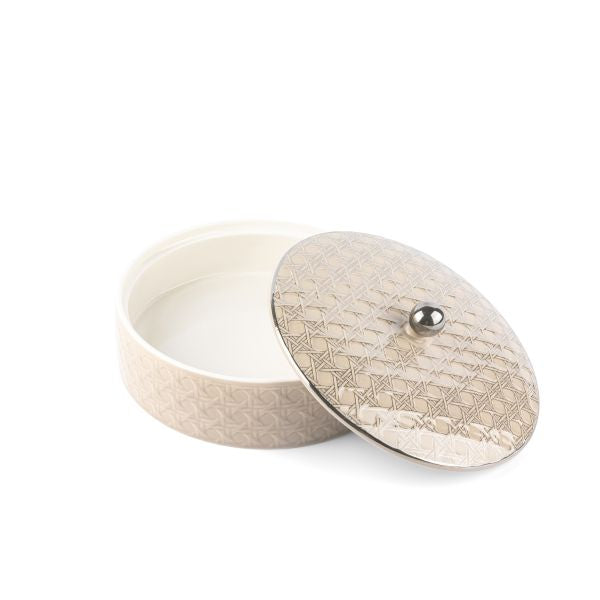Rattan - Decorative Medium Canister/Server - Pearl