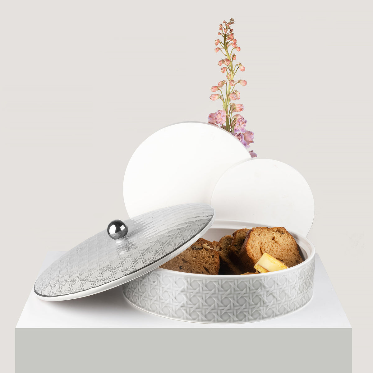 Rattan - Decorative Medium Canister/Server - Grey