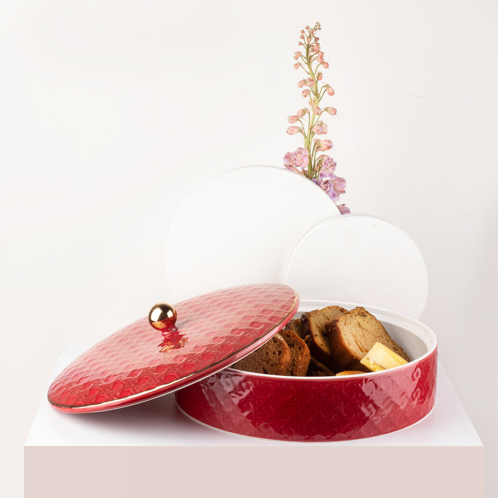 Rattan - Decorative Large Canister/Server - Red