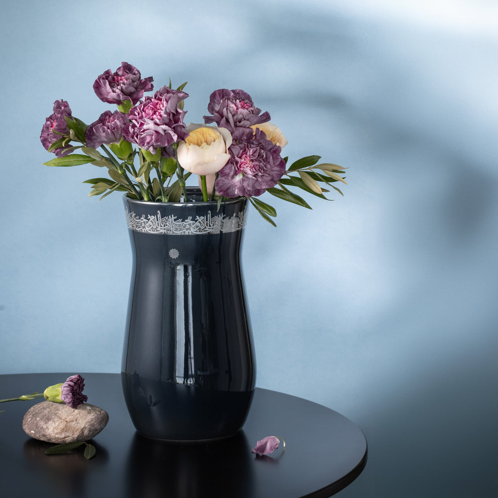 Atheer - Large Decorative Vase - Dark Blue & Silver