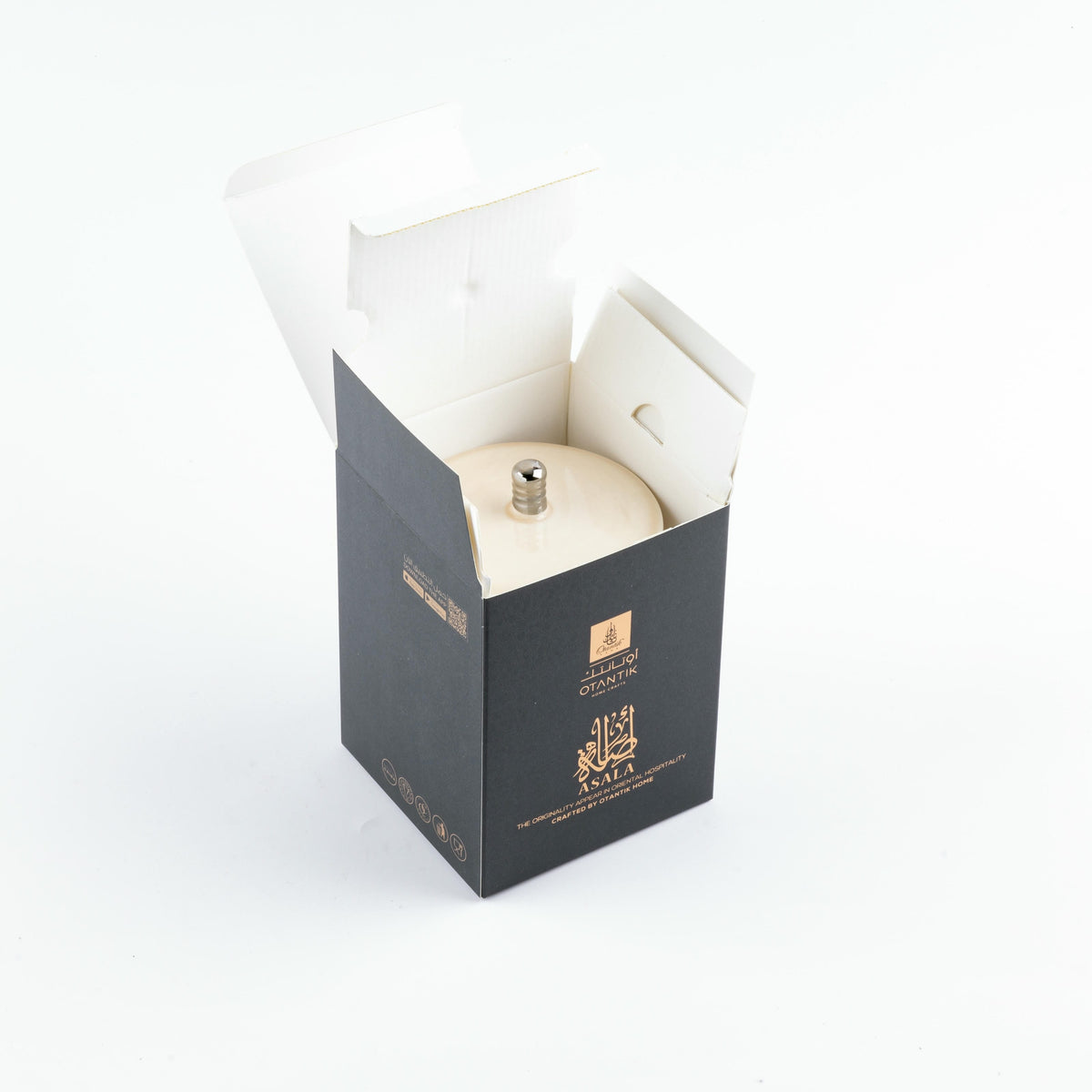 Asala - Medium Candle| Smoky Ember - Beige  & Silver