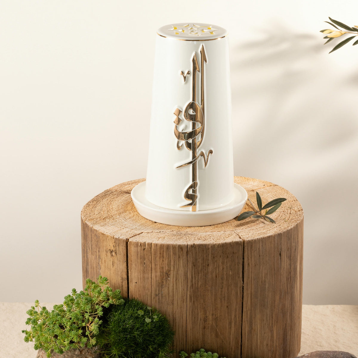 Liqa'a - Large Lantern Candle Holder - Pearl White & Gold
