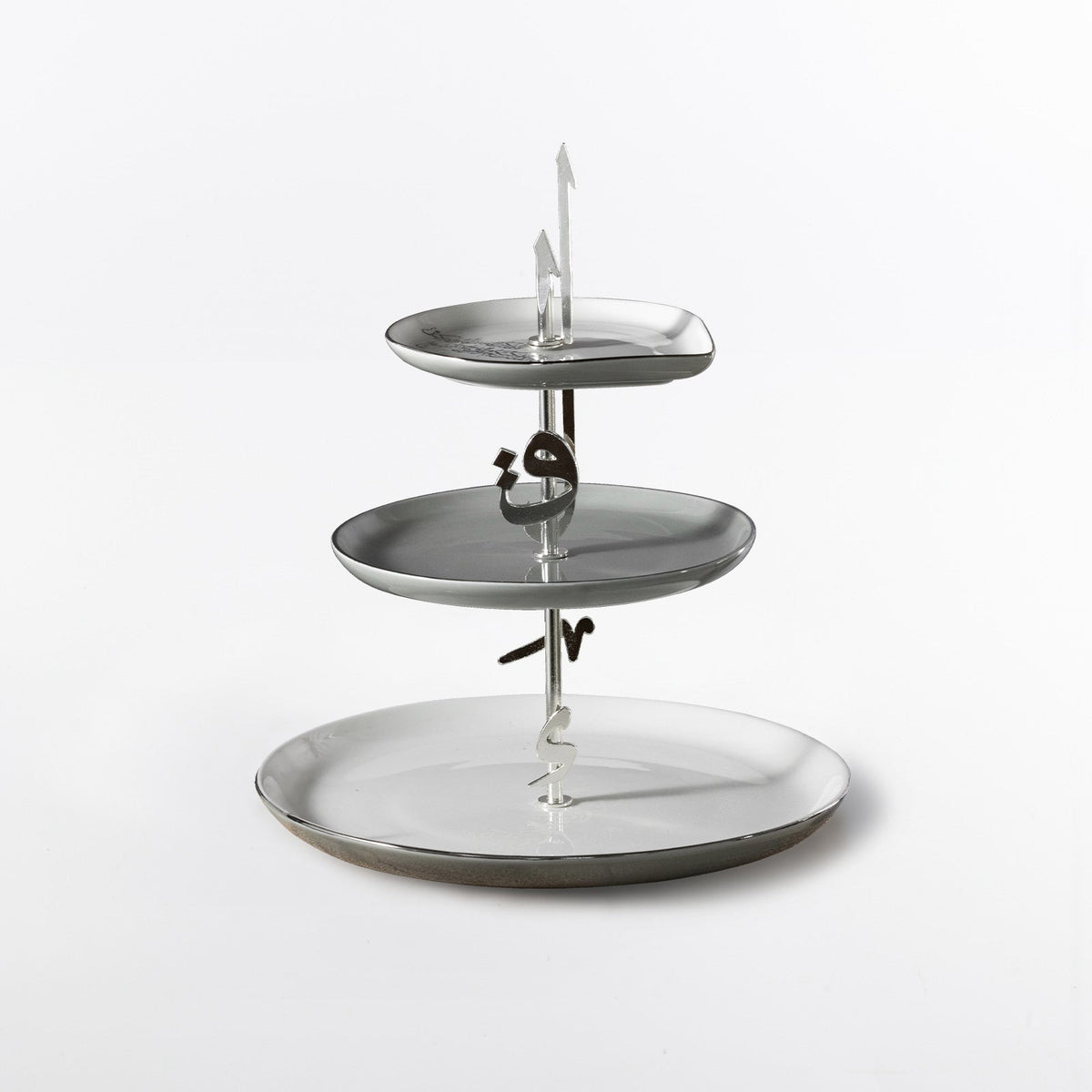 Liqa'a - 3 Tier Plate - Grey & Silver