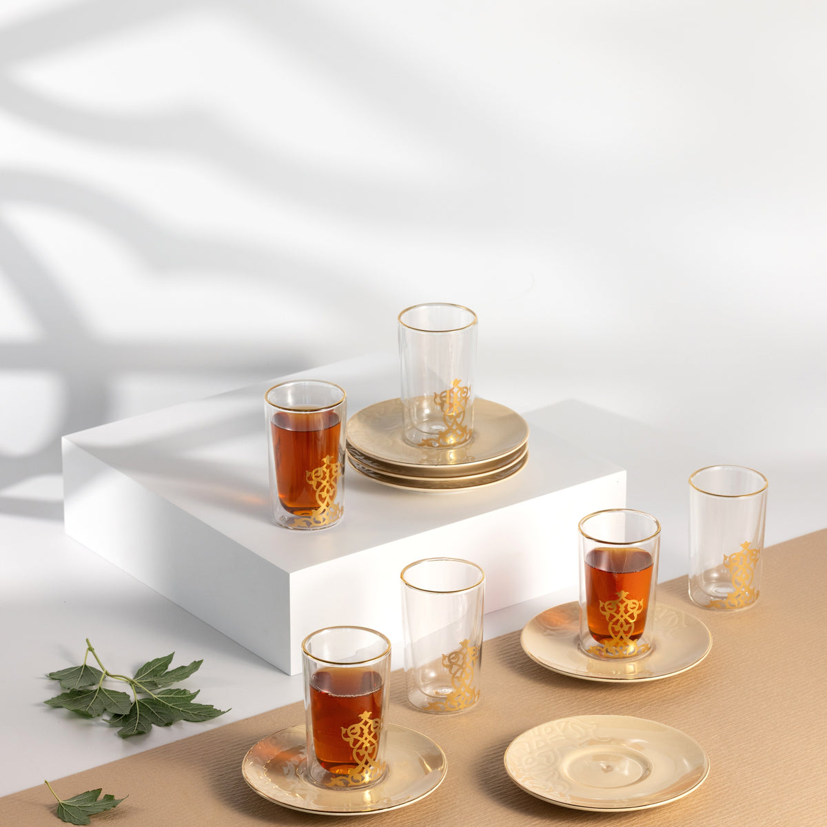 Naqsh - Tea Set (12-Pc) - Ivory & Gold