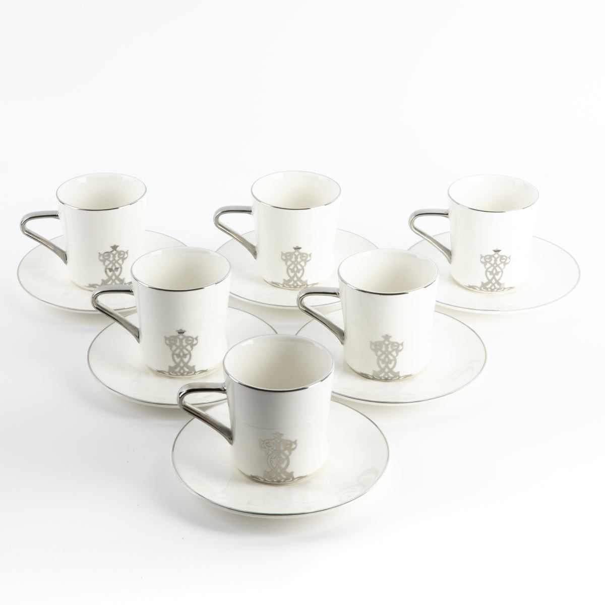 Naqsh - Cappuccino Set (12-Pc) -White & Silver