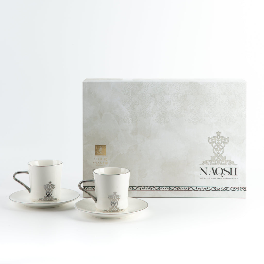 Naqsh - Cappuccino Set (12-Pc) -White & Silver
