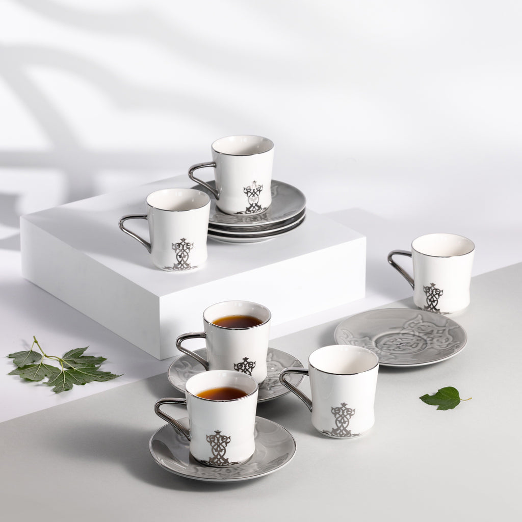 Naqsh - Cappuccino Set (12-Pc) -Grey & Silver