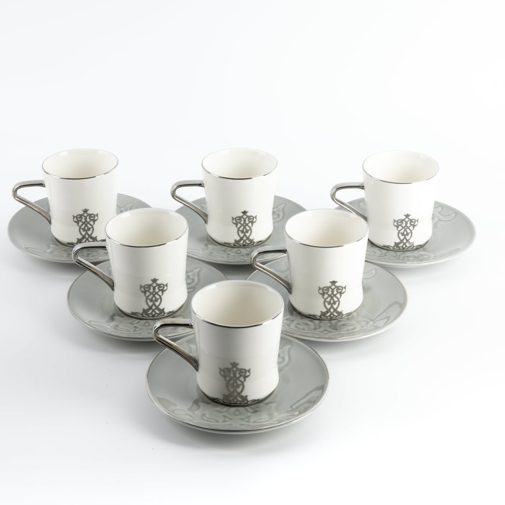 Naqsh - Cappuccino Set (12-Pc) -Grey & Silver