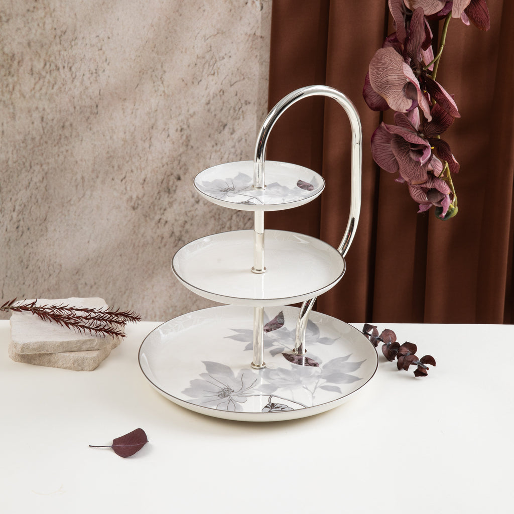 Marisella - 3 Tier Plate - Grey & Silver