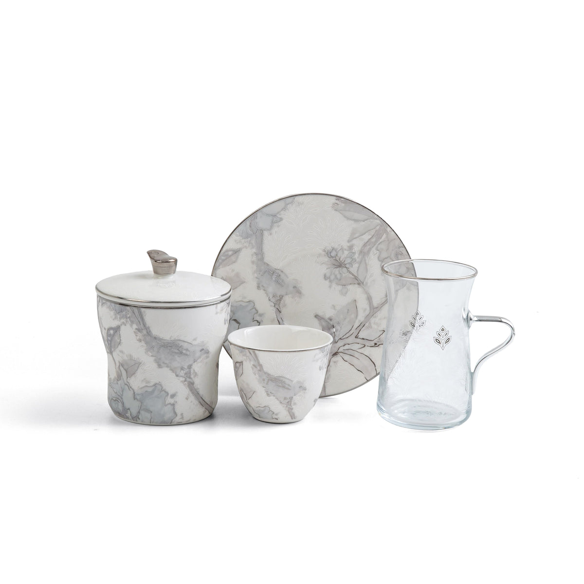 Khuzama - Tea Set (19-Pc) - Grey & Silver