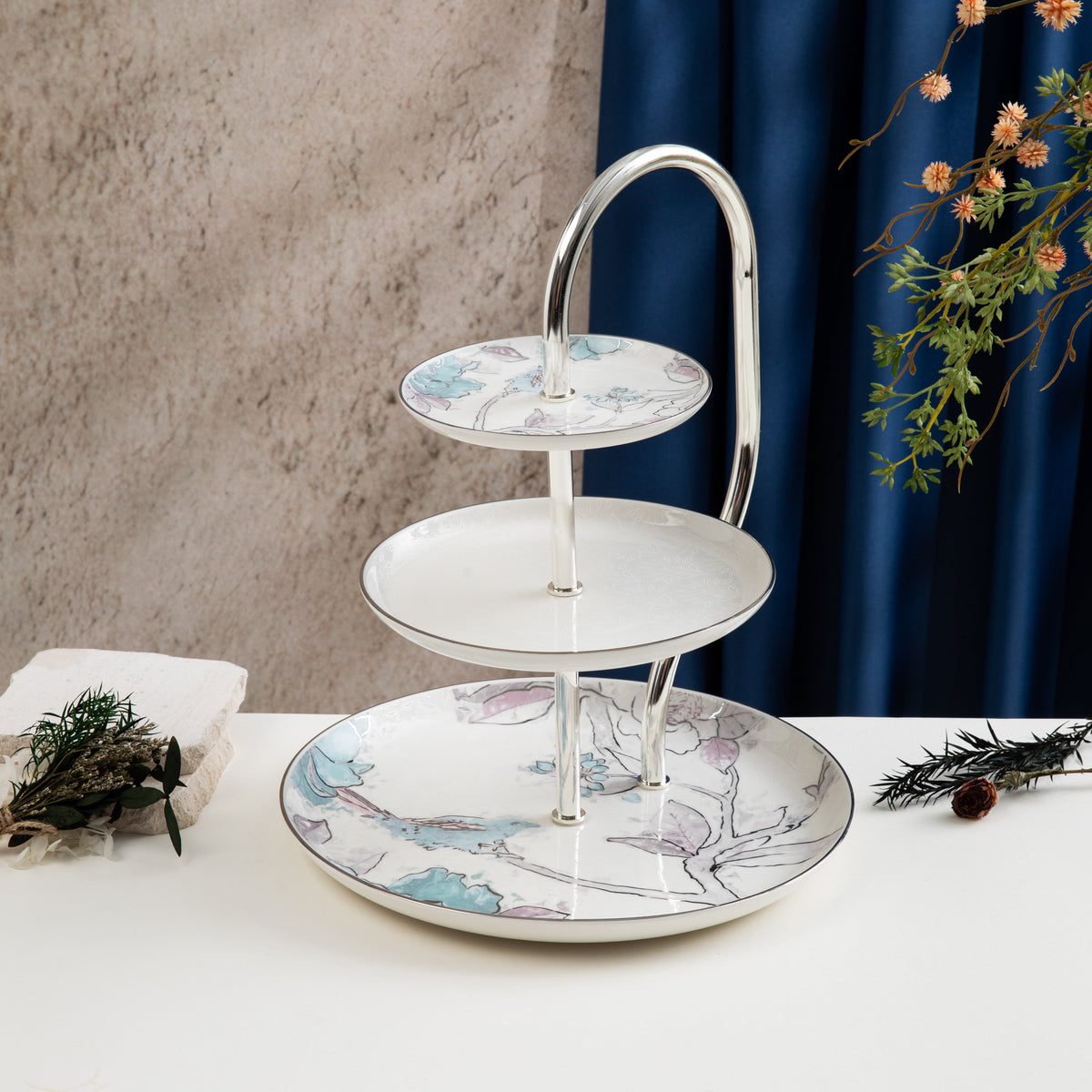 Khuzama - 3 Tier Plate - Blue & Silver
