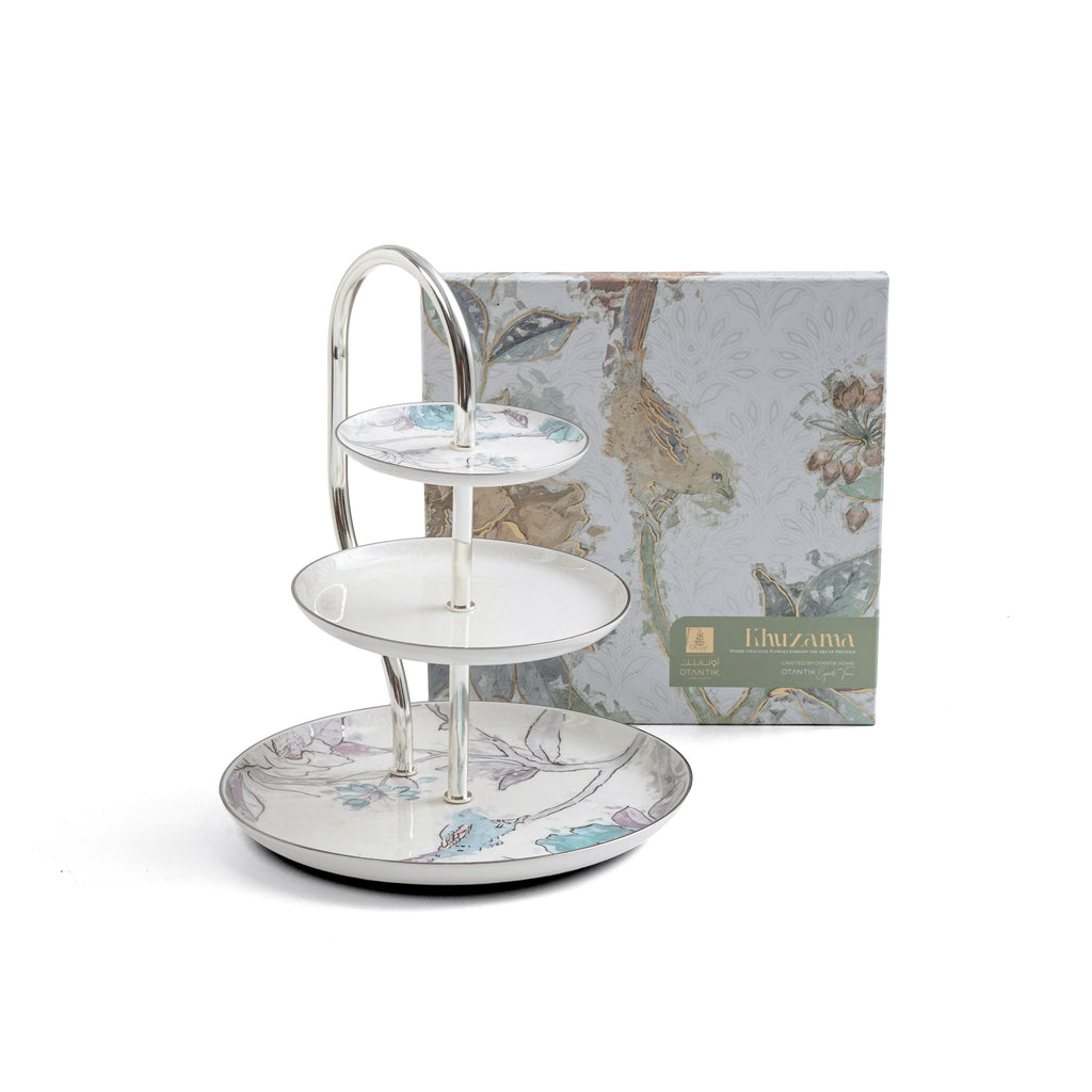 Khuzama - 3 Tier Plate - Blue & Silver