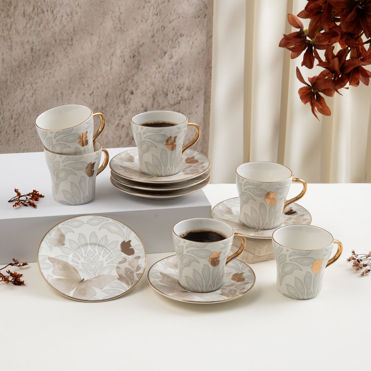 Veloura - Cappuccino Set (12-Pc) - Brown & Gold