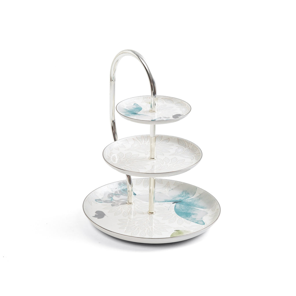 Veloura - 3 Tier Plate - Blue & Silver
