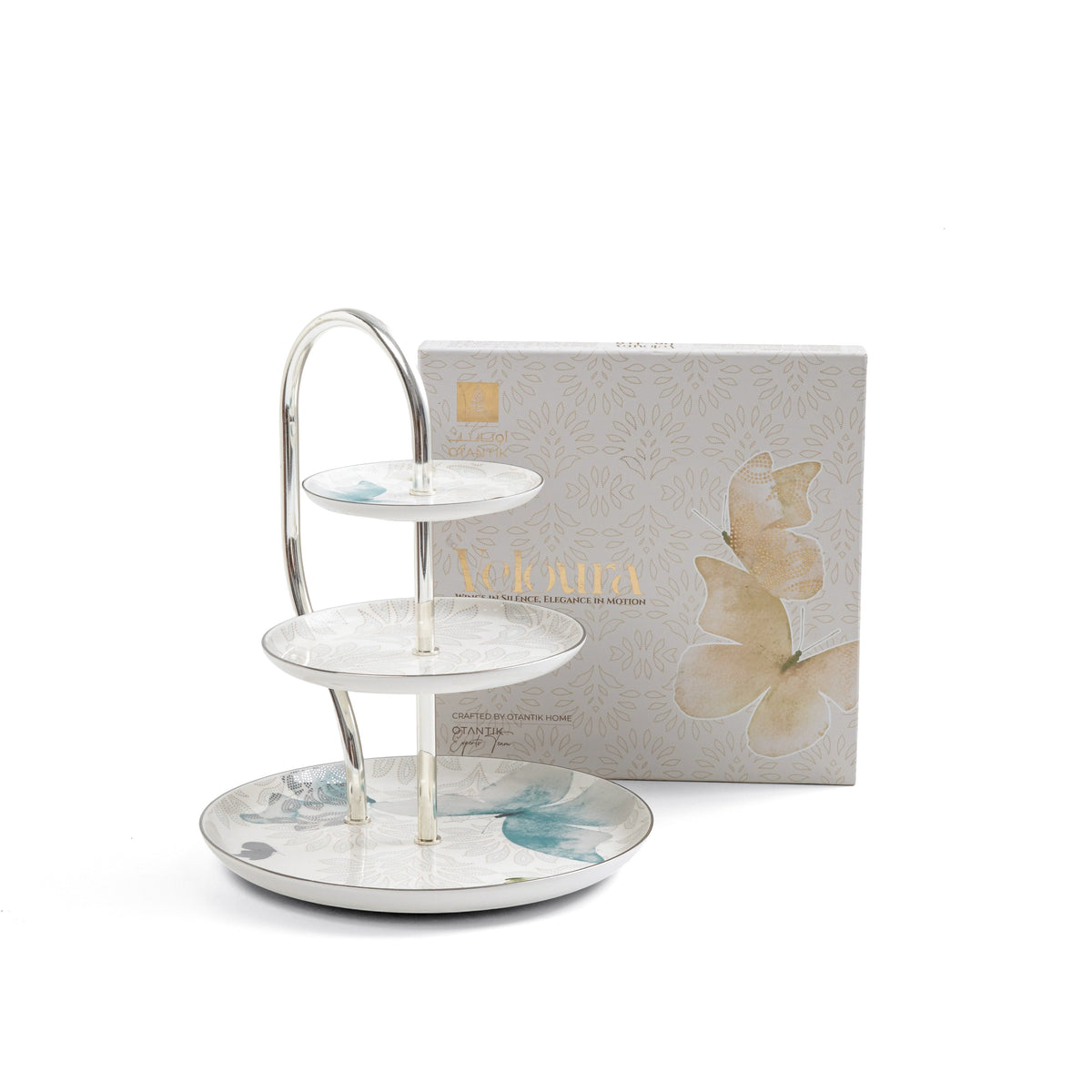 Veloura - 3 Tier Plate - Blue & Silver