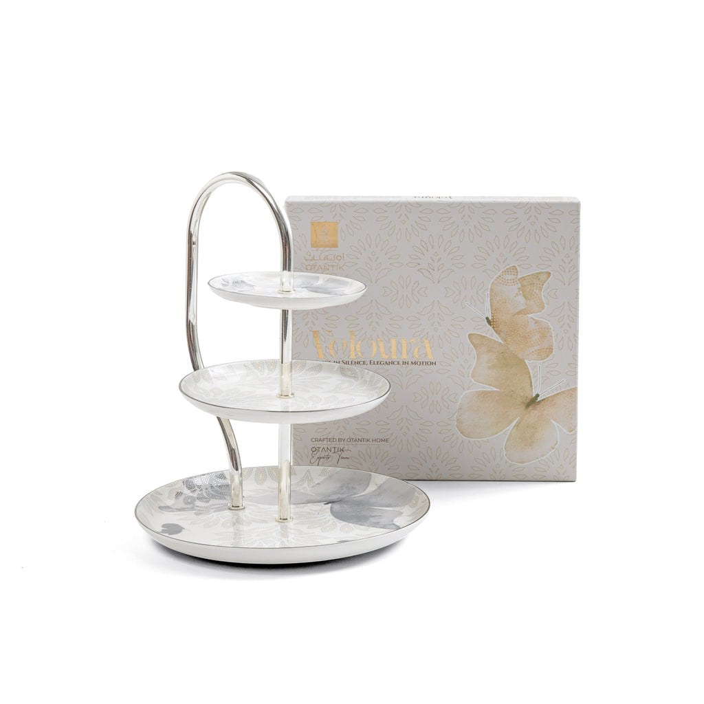 Veloura - 3 Tier Plate - Grey & Silver