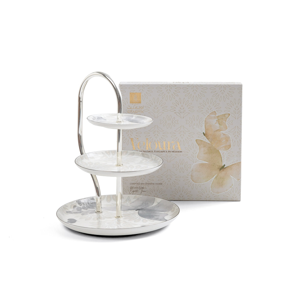 Veloura - 3 Tier Plate - Grey & Silver