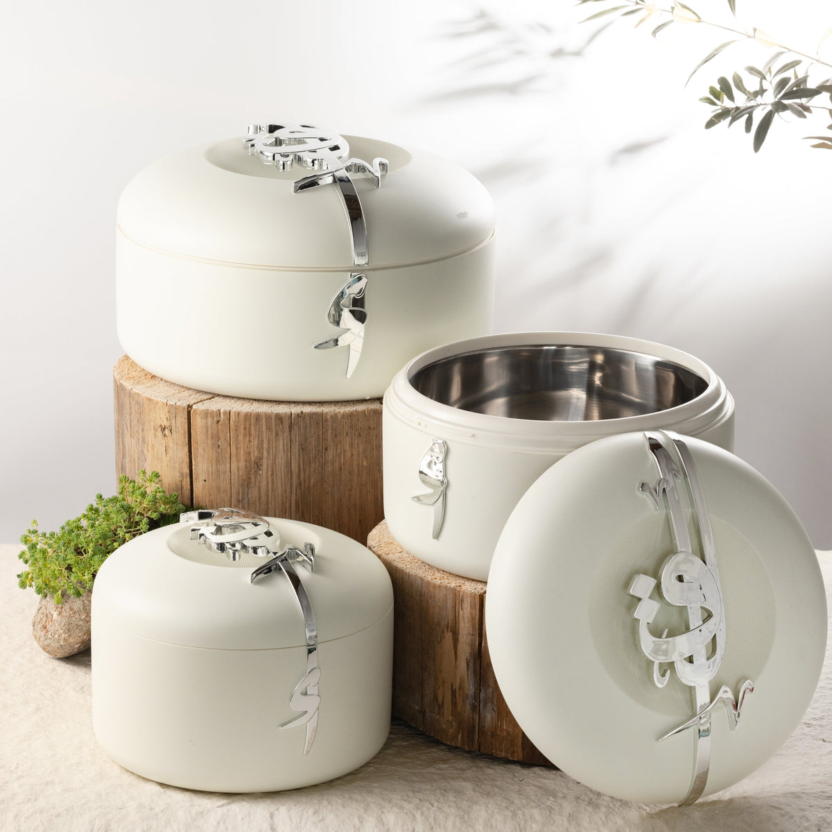 Liqa'a - Food Thermos/ Warm Serv (Set of 3) - Pearl White & Silver