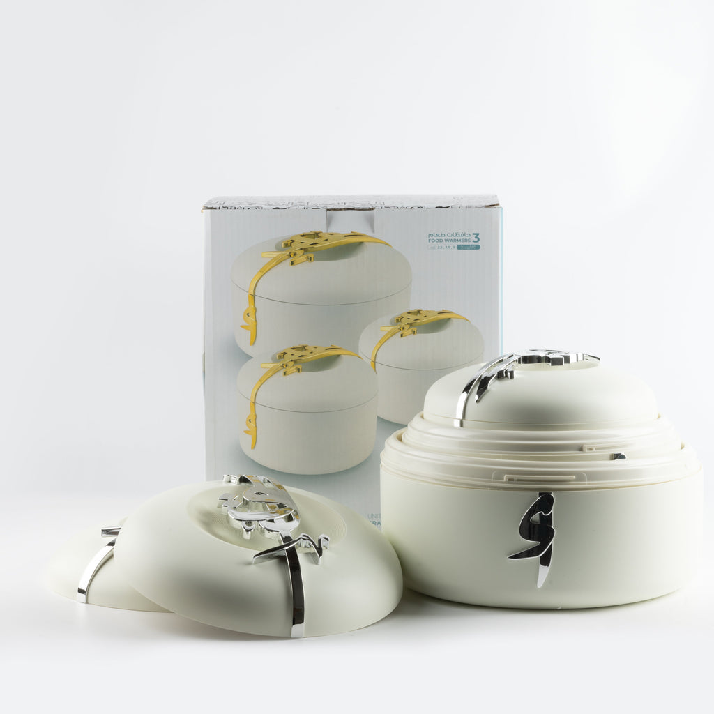 Liqa'a - Food Thermos/ Warm Serv (Set of 3) - Pearl White & Silver