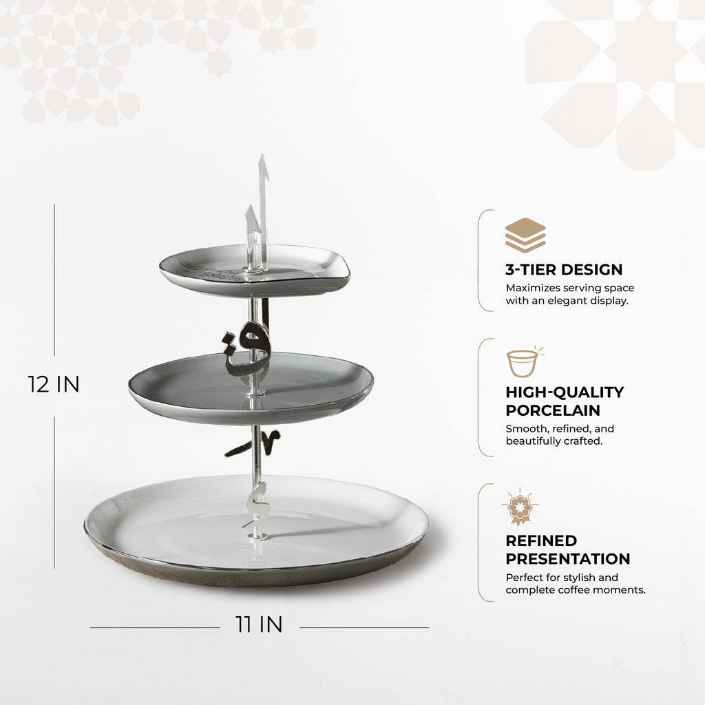 Liqa'a - 3 Tier Plate - Grey & Silver
