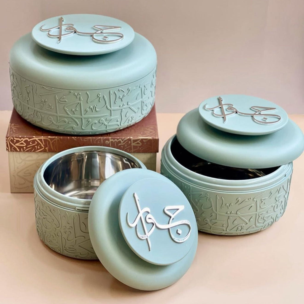Jiwar - Food Thermos/Warm Serv (Set of 3)- Mint Green & Silver