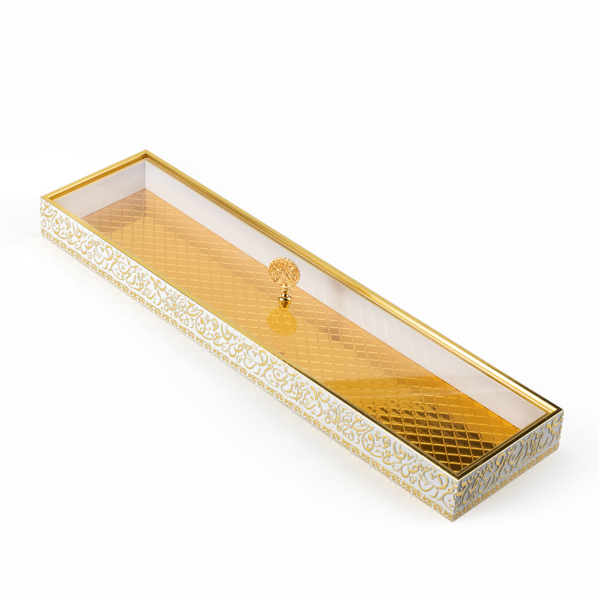 Noir Elegance 24" Slim Bamboo Tray  – White & Gold
