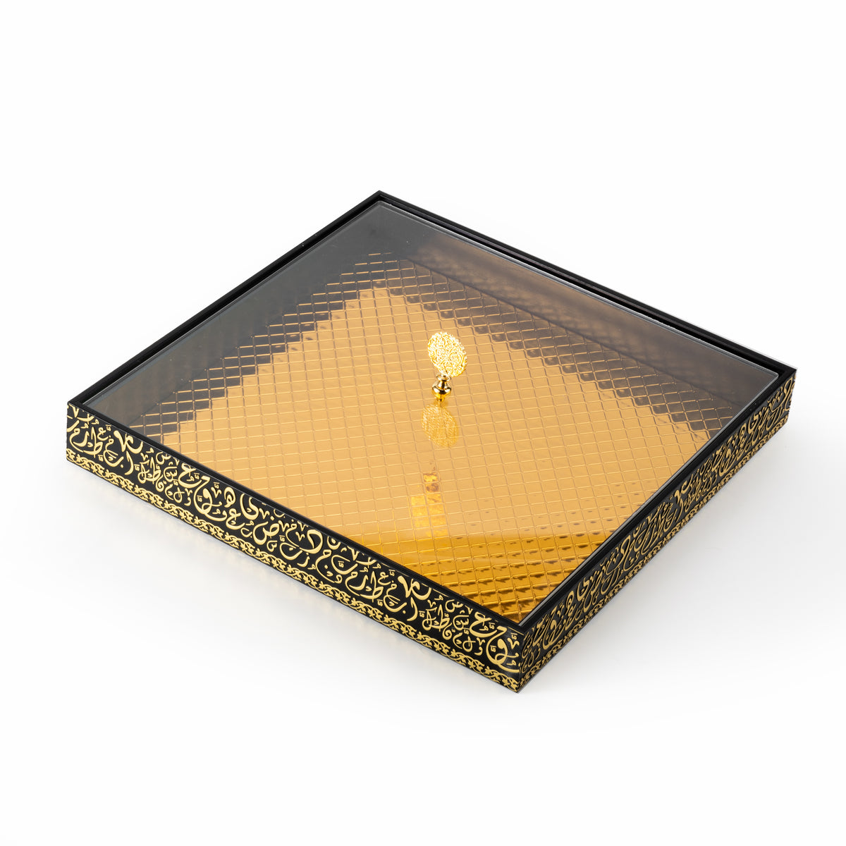 Noir Elegance 16" Rectangular Bamboo Tray – Black & Gold