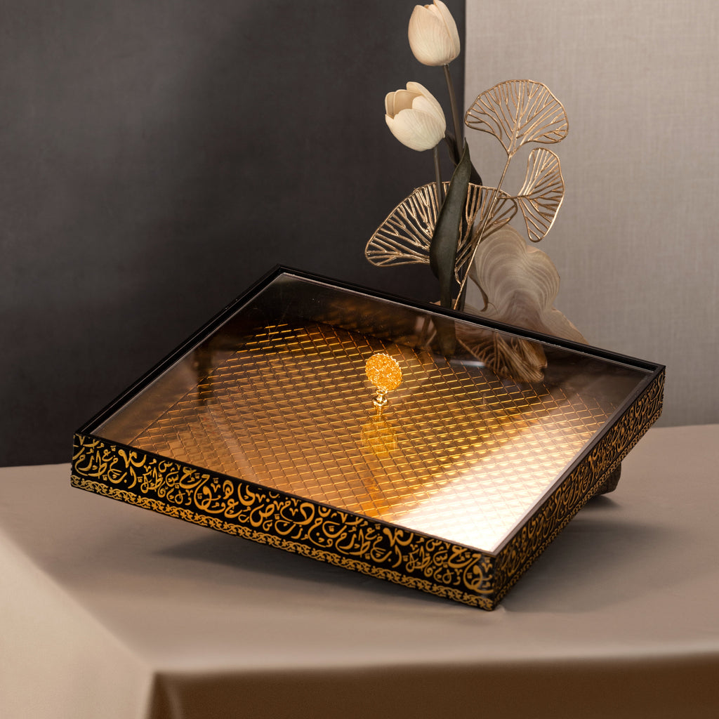 Royal Ember 15" Square Bamboo Tray – Taupe & Gold