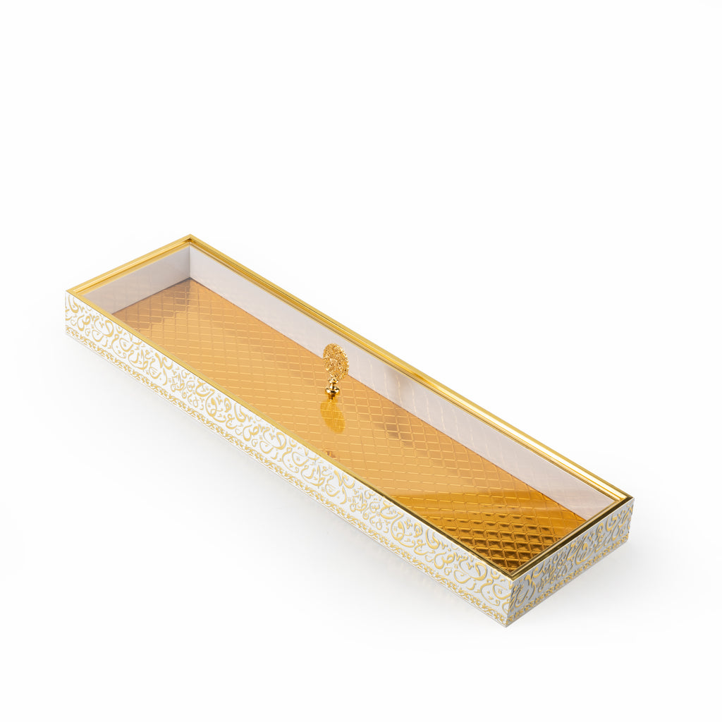 Noir Elegance 22" Slim Bamboo Tray  – White & Gold