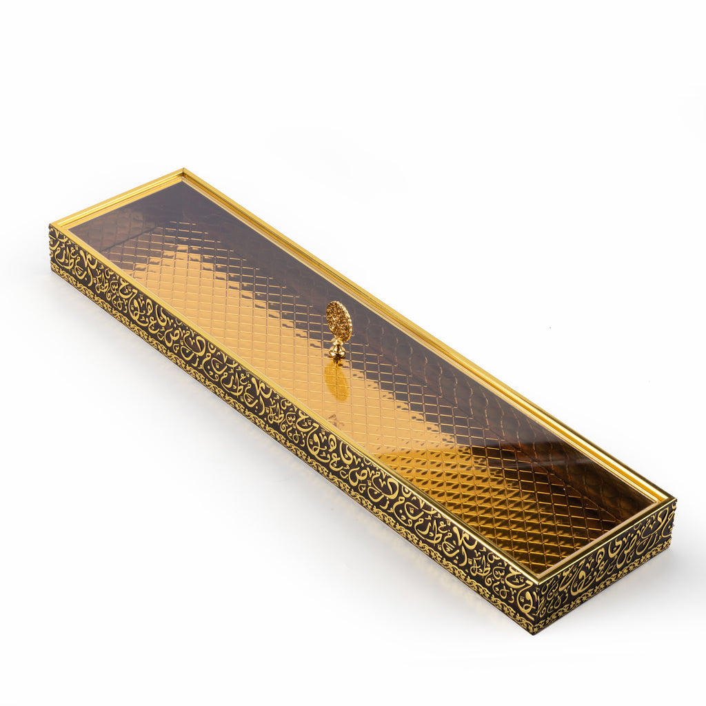 Noir Elegance 22" Slim Bamboo Tray– Taupe & Gold