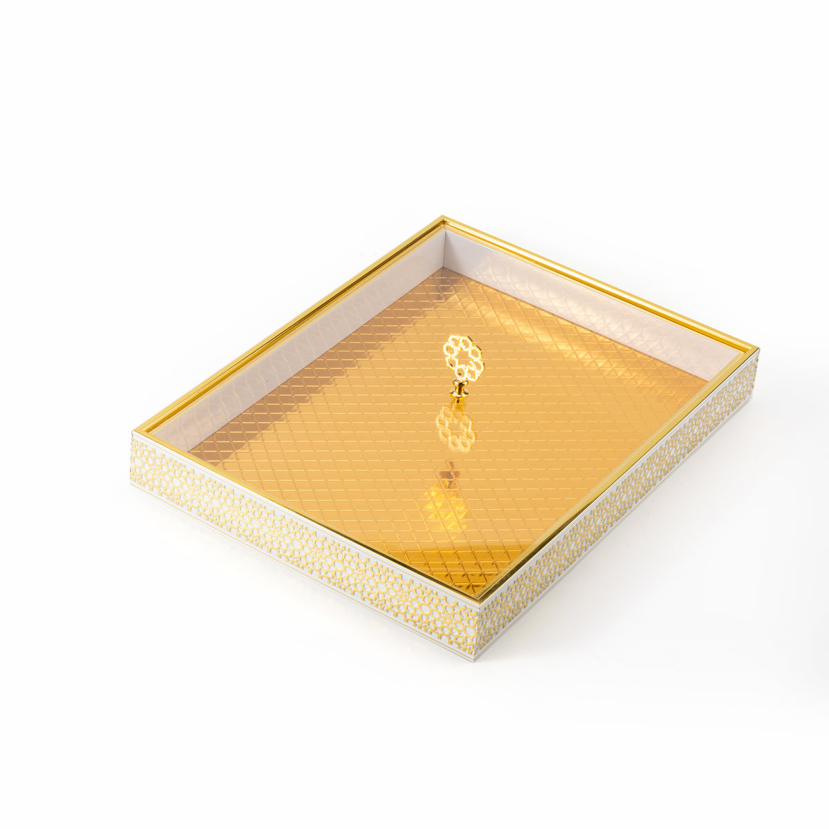 Royal BlossomHive 16" Rectangular Bamboo Tray – White & Gold